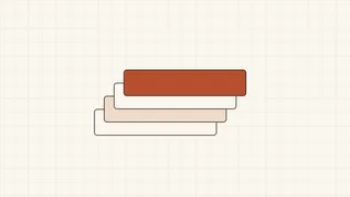 Four stacked, offset rounded rectangles in paper, cream, and terracotta tones, evoking layered content architecture.